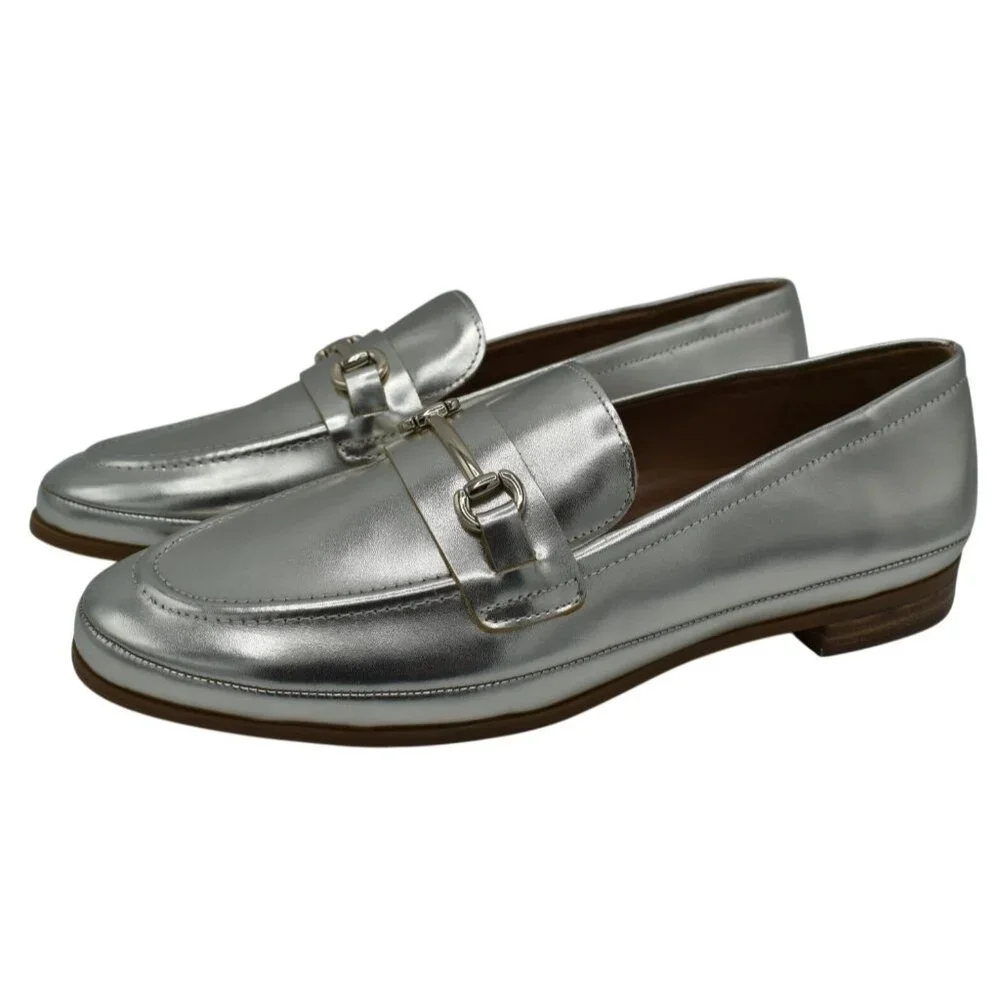 Blondo Women 9 Benita Platinum Metallic Leather Waterproof Slip On Loafers Shoes